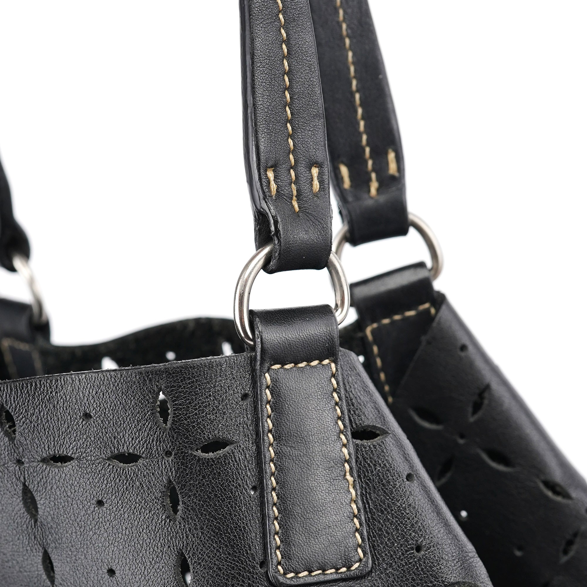 Miu Miu Black Perforated Leather Tote Bag