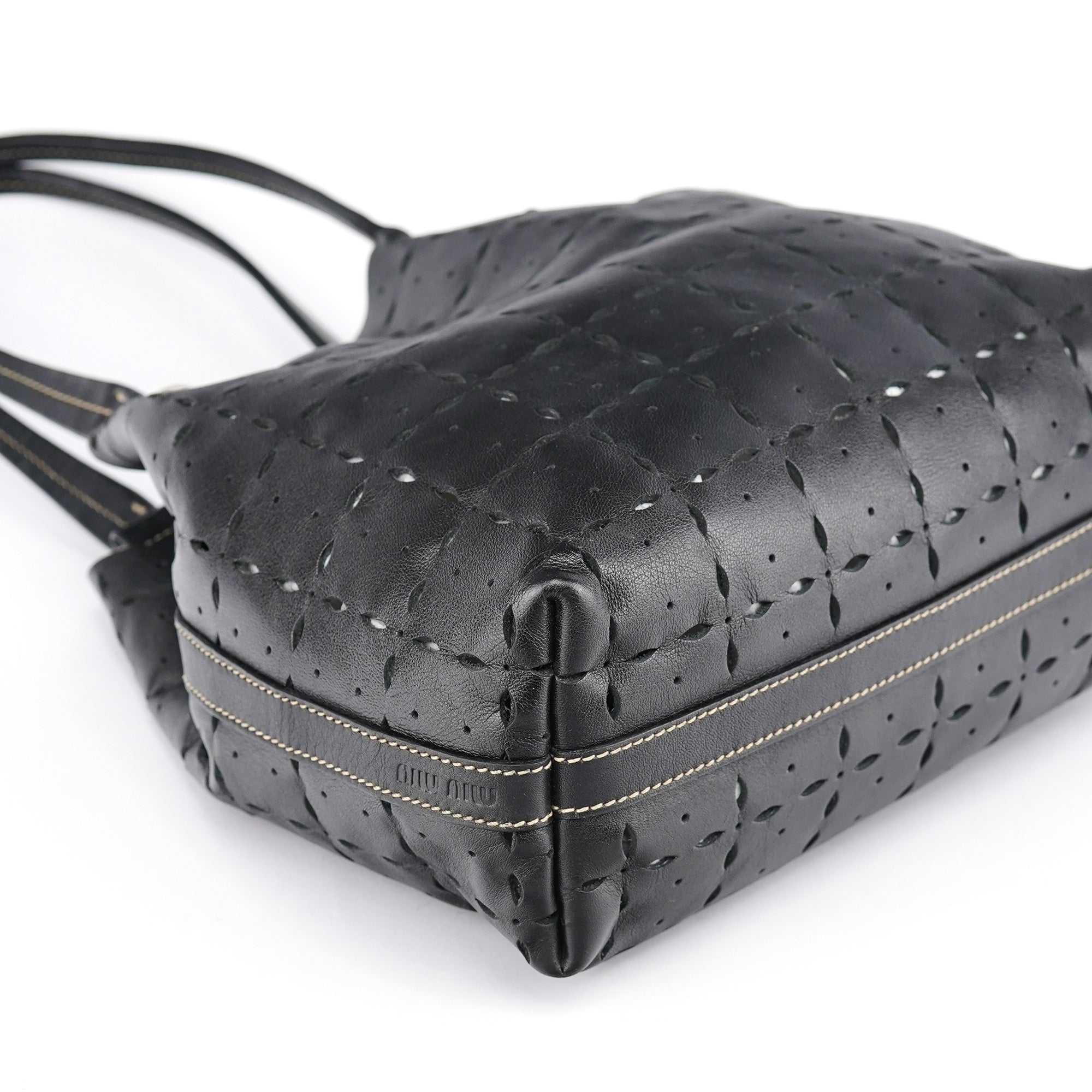 Miu Miu Black Perforated Leather Tote Bag