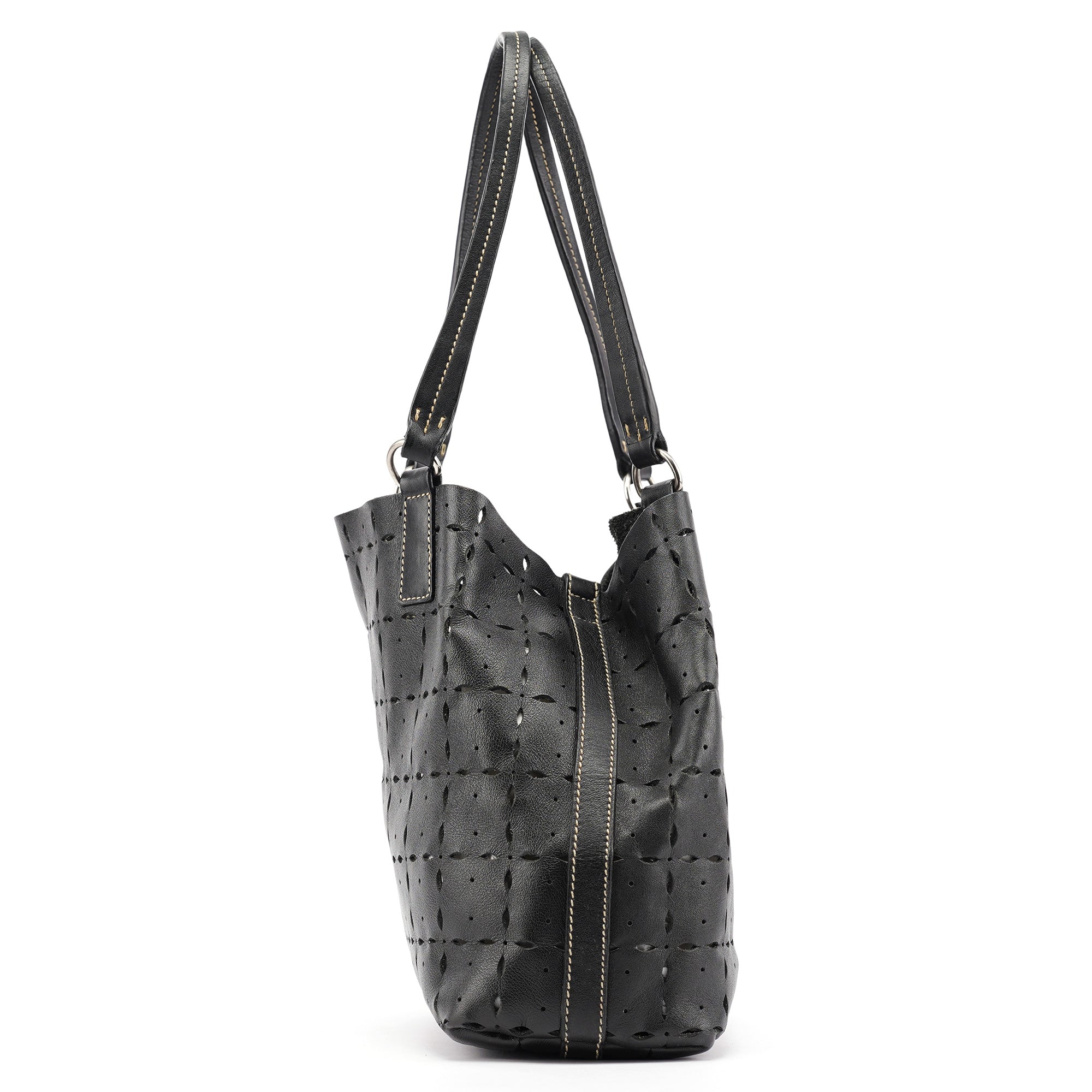 Miu Miu Black Perforated Leather Tote Bag