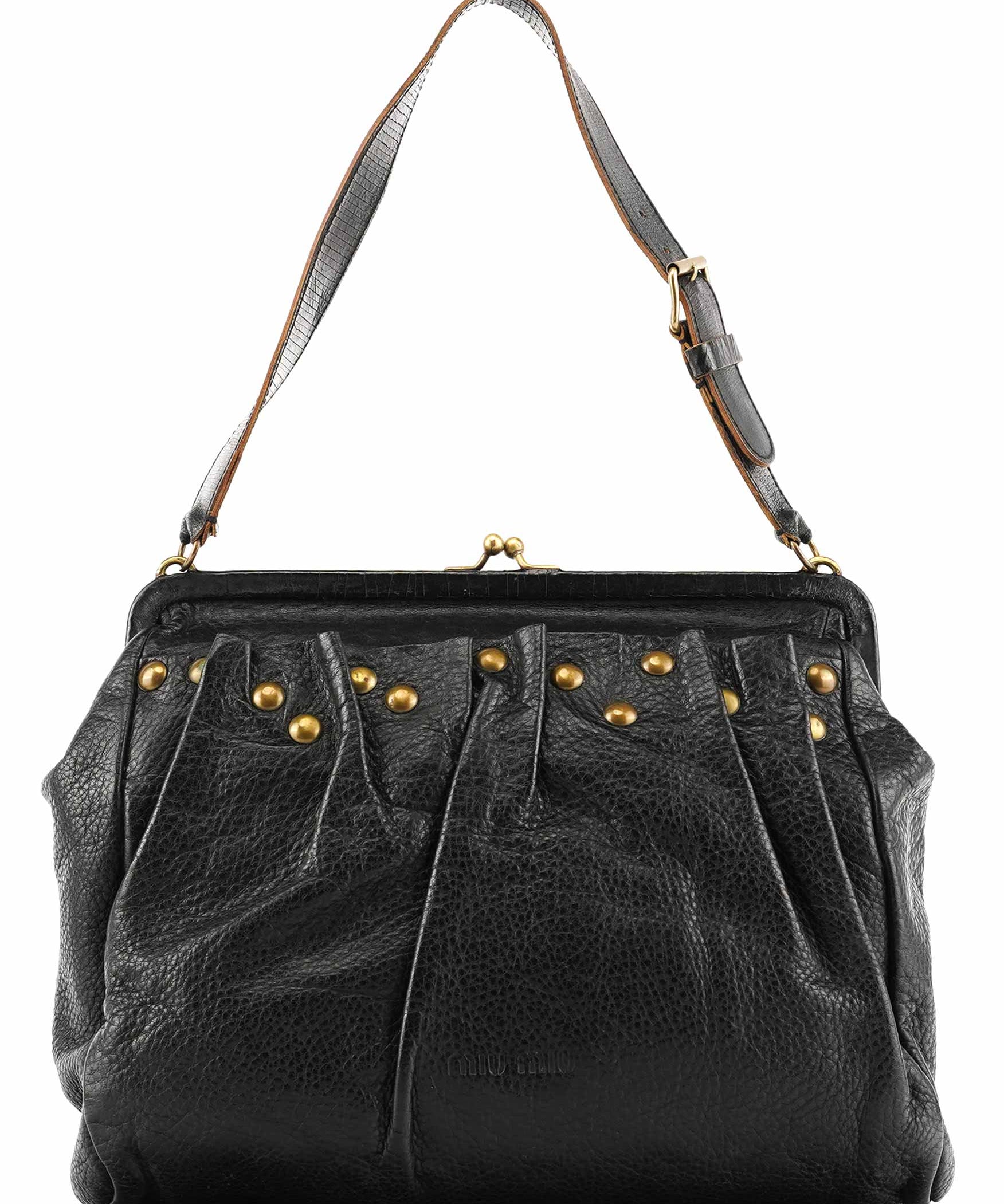 Miu Miu Black Studded Leather Clutch Handbag