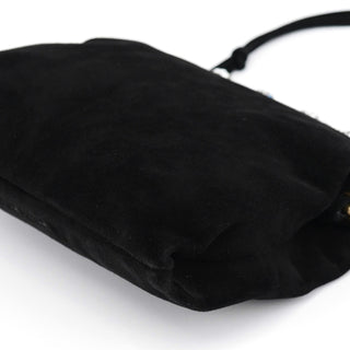 Miu Miu Black Suede Crystal Clutch Shoulder Bag