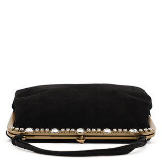 Miu Miu Black Suede Crystal Clutch Shoulder Bag