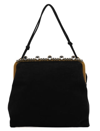 Miu Miu Black Suede Crystal Clutch Shoulder Bag