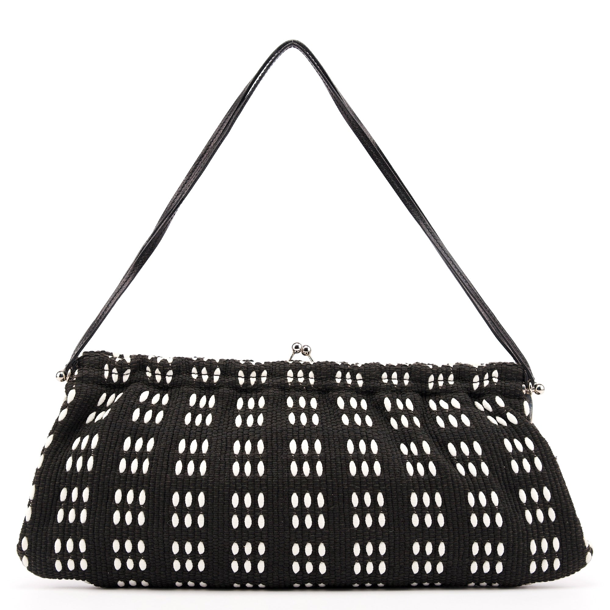 Miu Miu Sac porté épaule à surpiqûres en toile noire et blanche