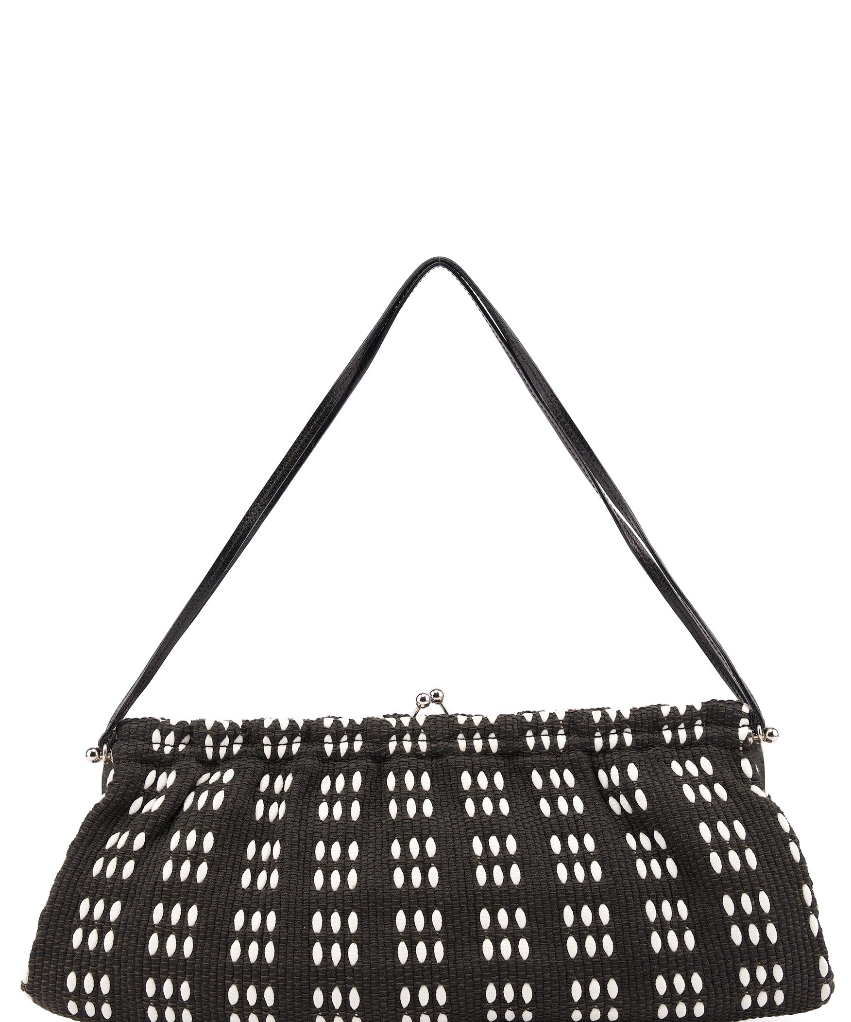 Miu Miu Black White Canvas Stitch Shoulder Bag
