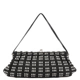 Miu Miu Black White Woven Canvas Shoulder Bag