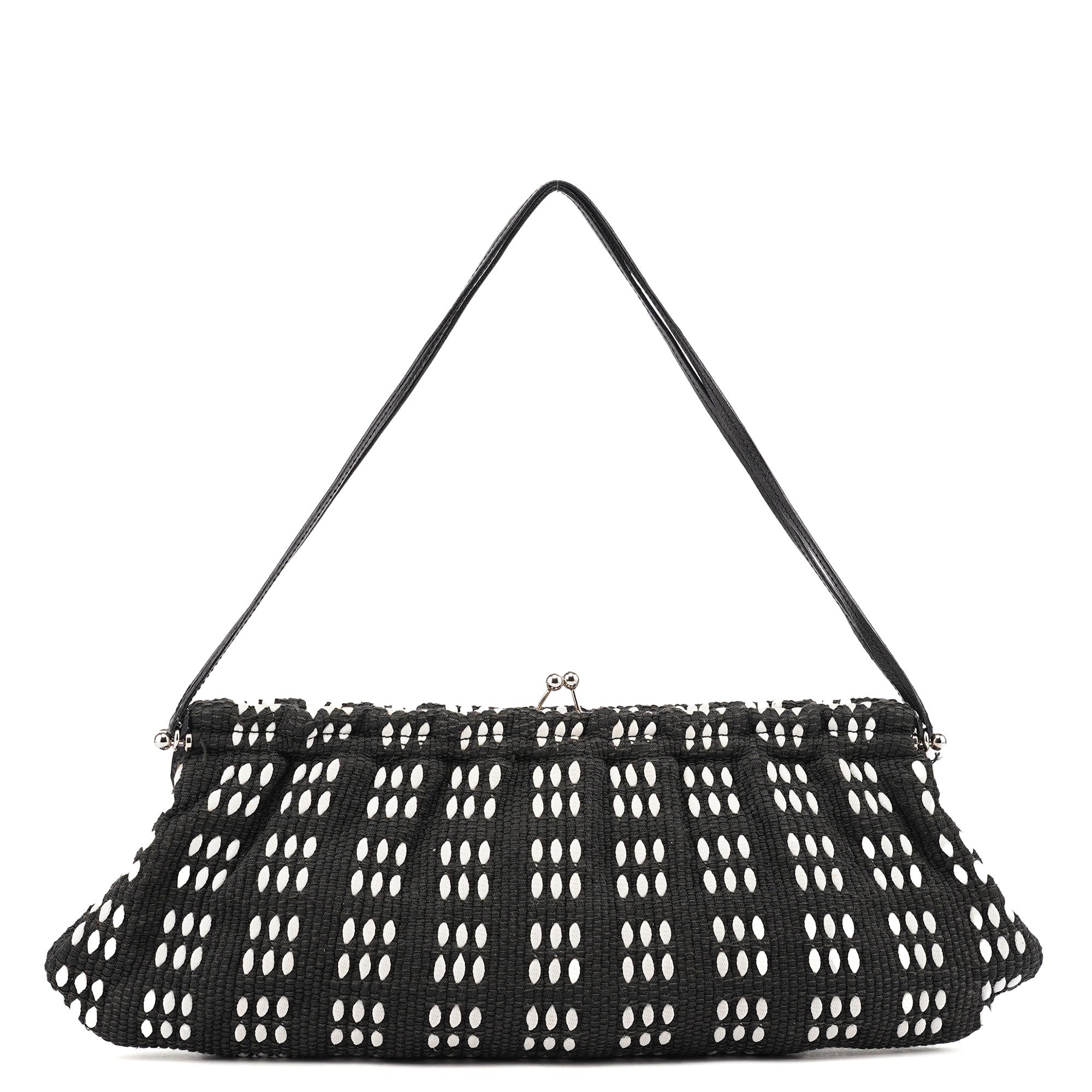 Miu Miu Black White Woven Canvas Shoulder Bag