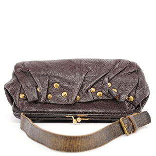 Miu Miu Brown Crackled Leather Clutch Shoulder Bag
