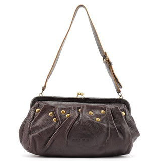 Miu Miu Brown Crackled Leather Clutch Shoulder Bag