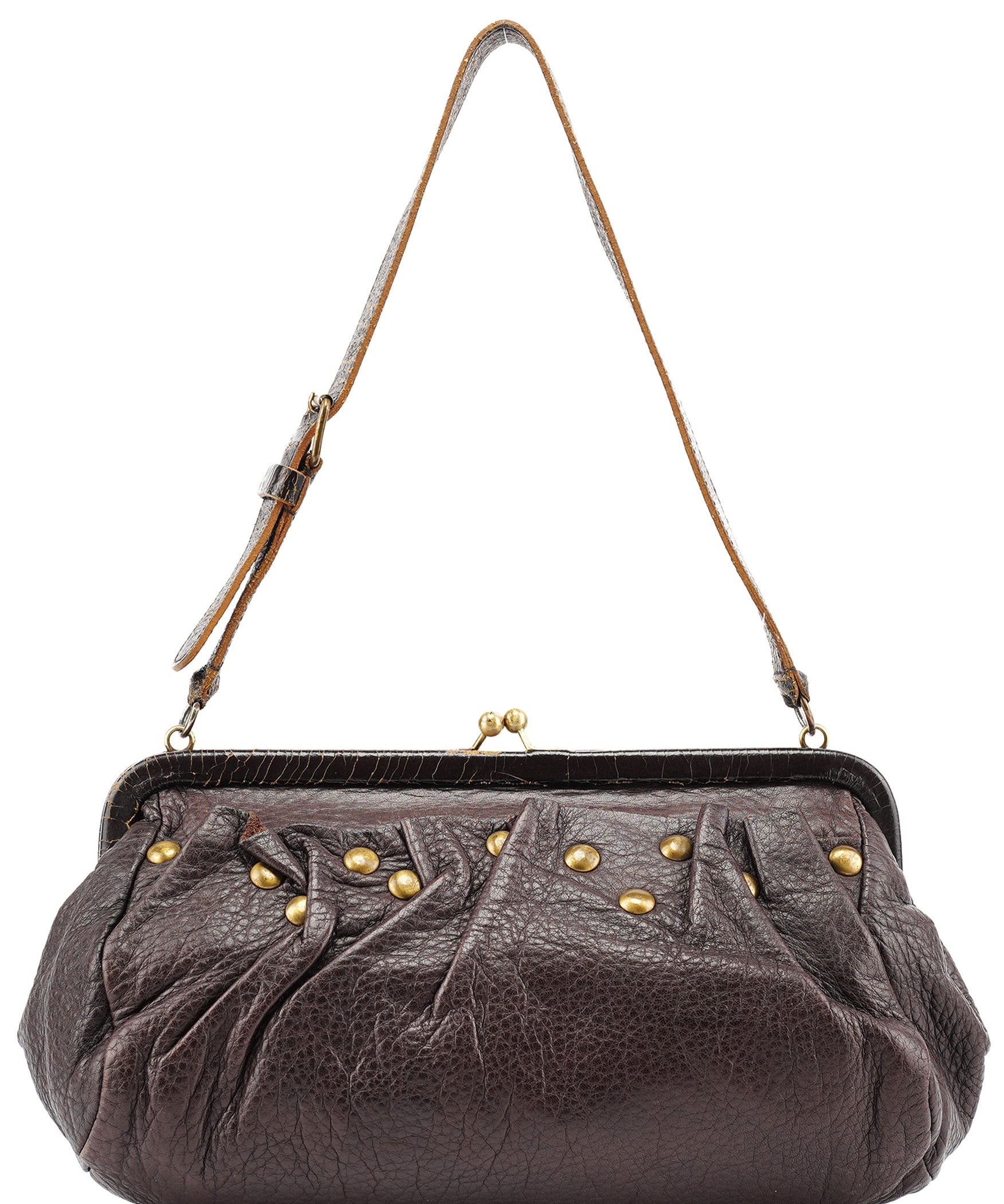 Miu Miu Brown Crackled Leather Clutch Shoulder Bag