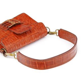 Miu Miu Brown Croc Embossed Belt Shoulder Bag