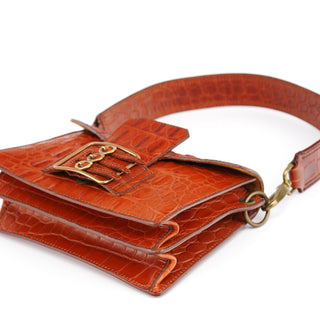 Miu Miu Brown Croc Embossed Belt Shoulder Bag