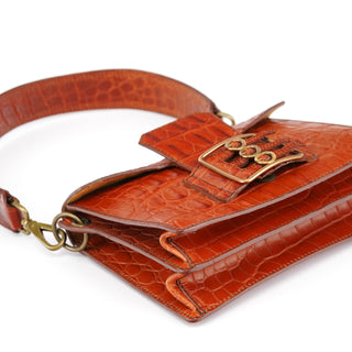 Miu Miu Brown Croc Embossed Belt Shoulder Bag