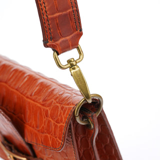 Miu Miu Brown Croc Embossed Belt Shoulder Bag