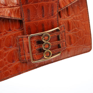 Miu Miu Brown Croc Embossed Belt Shoulder Bag