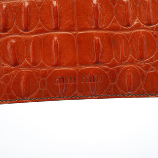 Miu Miu Brown Croc Embossed Belt Shoulder Bag