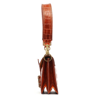 Miu Miu Brown Croc Embossed Belt Shoulder Bag