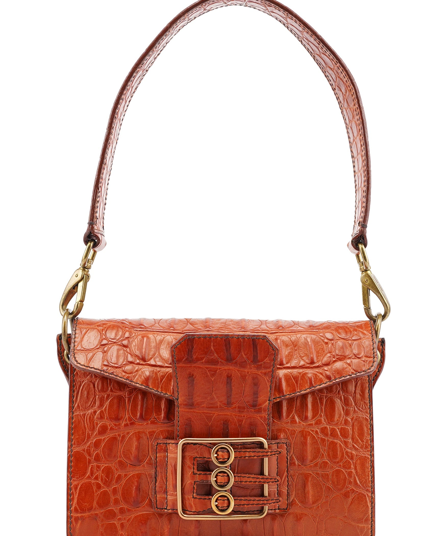 Miu Miu Brown Croc Embossed Belt Shoulder Bag