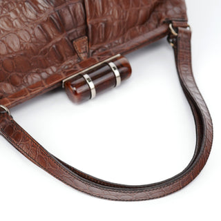 Miu Miu Brown Croc Embossed Clutch Shoulder Bag