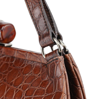 Miu Miu Brown Croc Embossed Clutch Shoulder Bag
