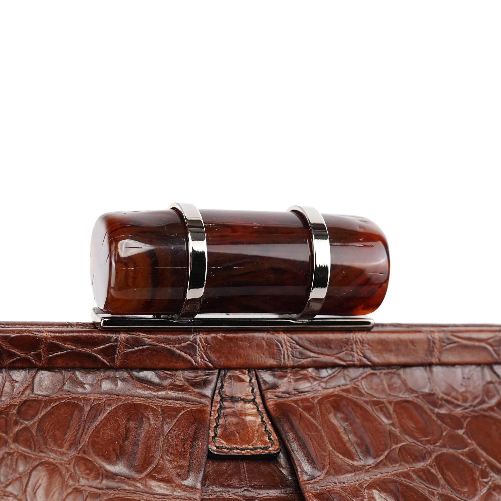 Miu Miu Brown Croc Embossed Clutch Shoulder Bag