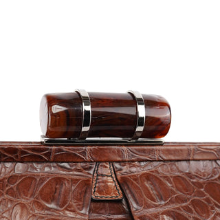 Miu Miu Brown Croc Embossed Clutch Shoulder Bag