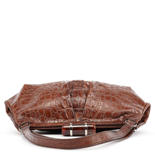 Miu Miu Brown Croc Embossed Clutch Shoulder Bag