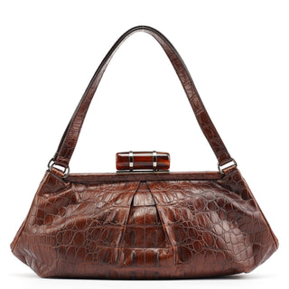 Miu Miu Brown Croc Embossed Clutch Shoulder Bag
