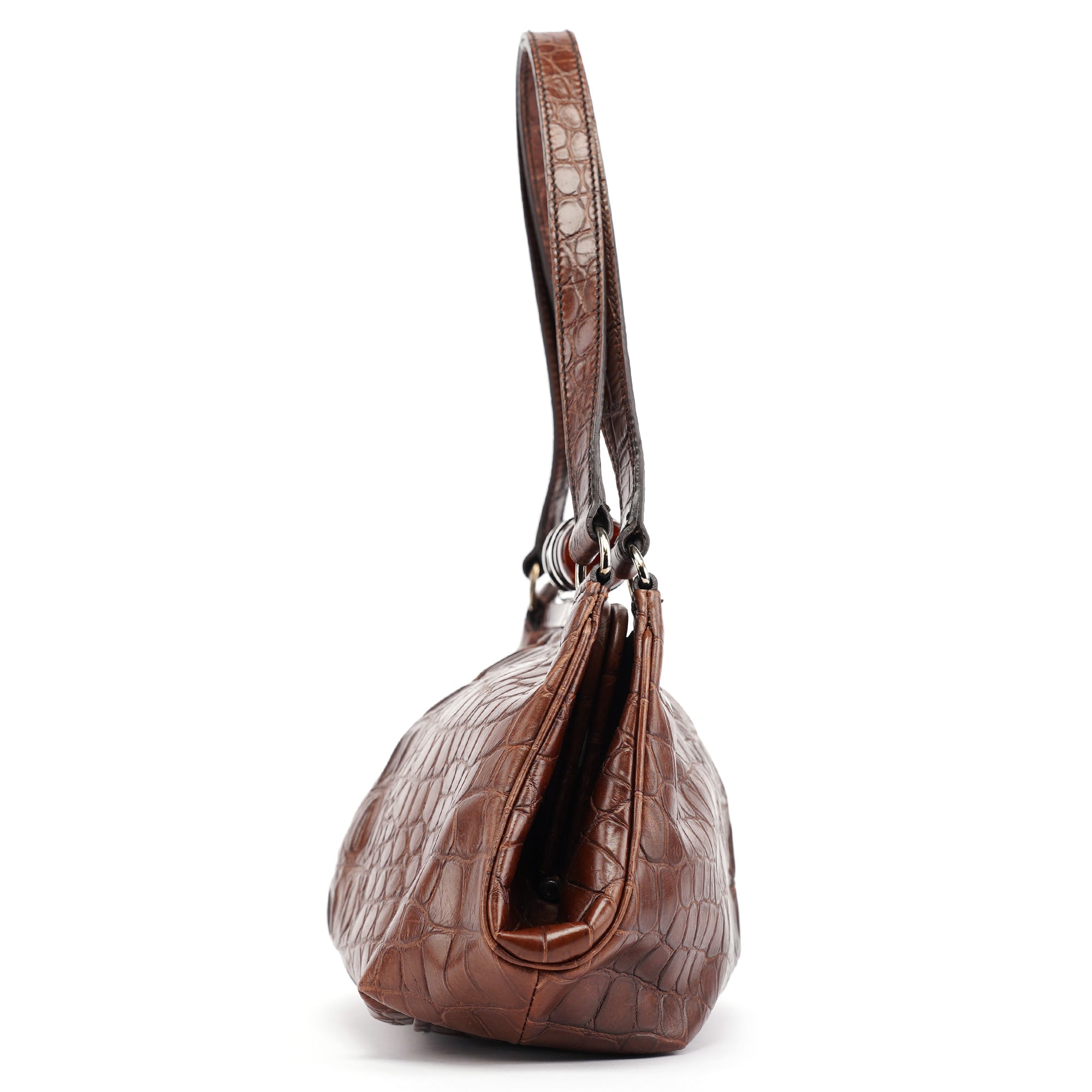 Miu Miu Brown Croc Embossed Clutch Shoulder Bag