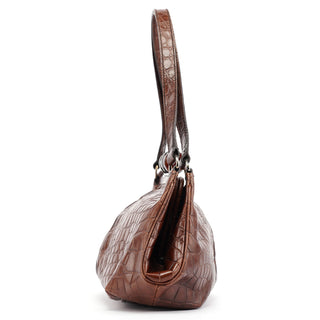 Miu Miu Brown Croc Embossed Clutch Shoulder Bag