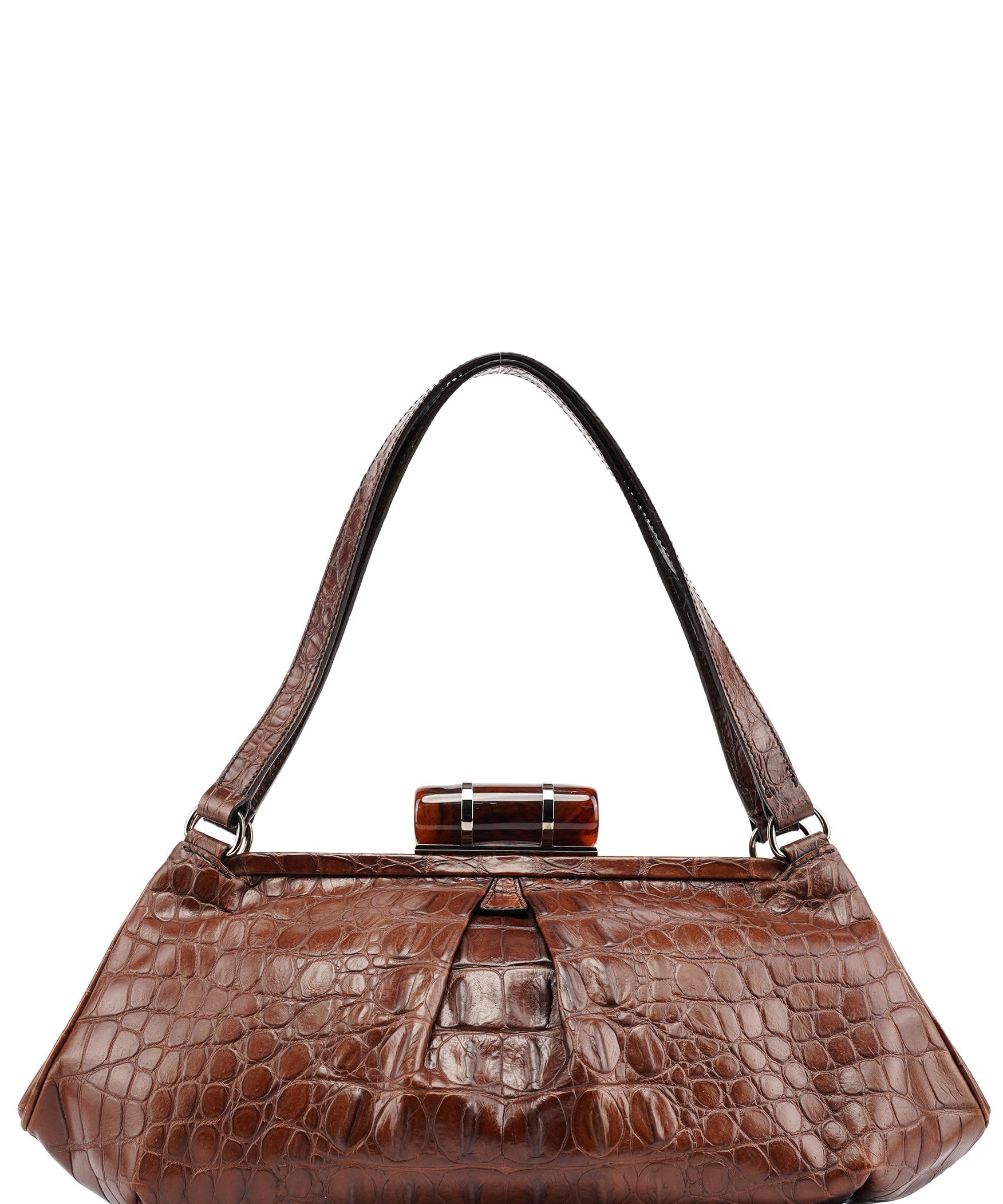 Miu Miu Brown Croc Embossed Clutch Shoulder Bag