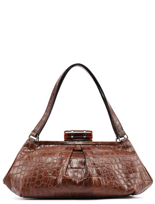 Miu Miu Brown Croc Embossed Clutch Shoulder Bag