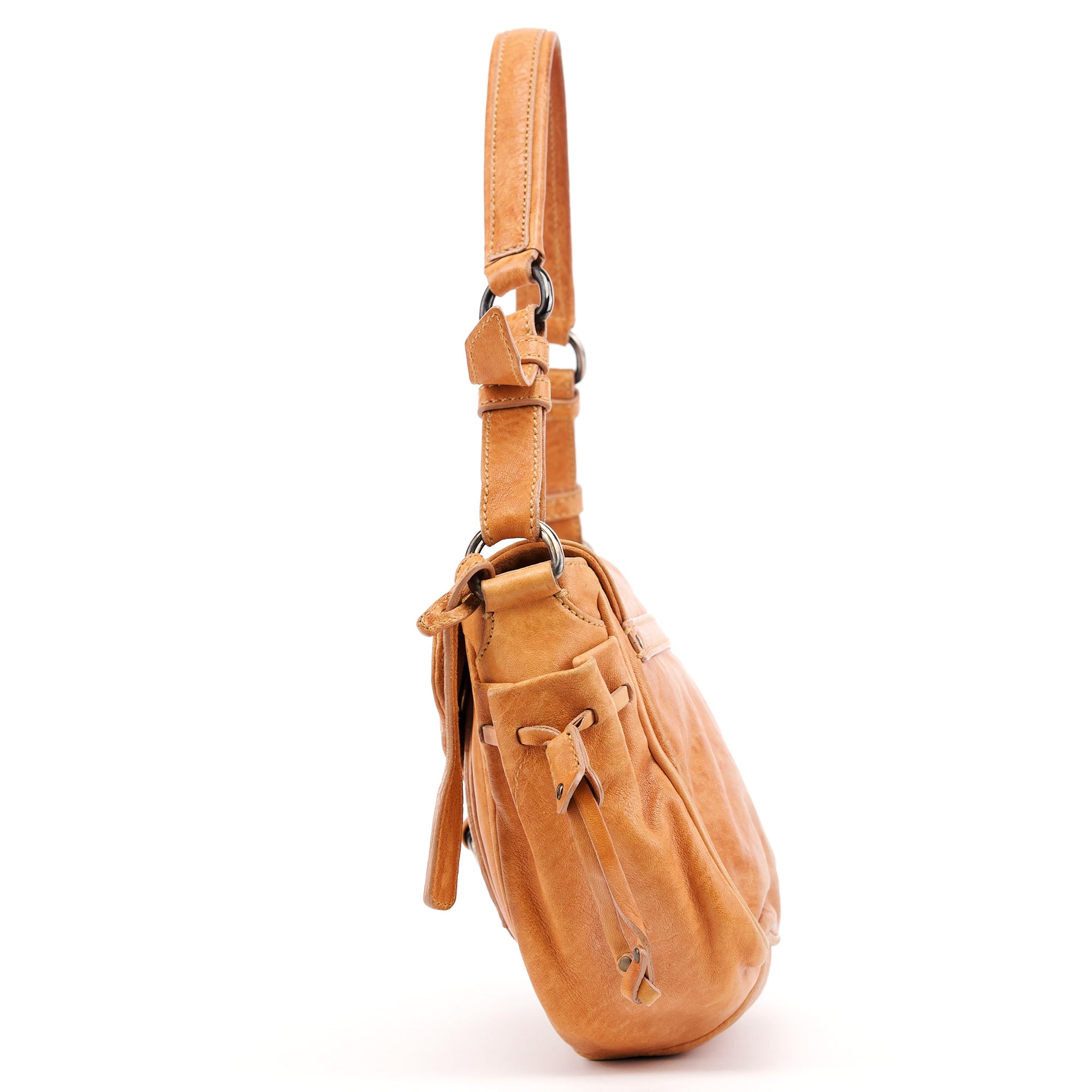 Miu Miu Brown Distressed Leather Hobo Shoulder Bag