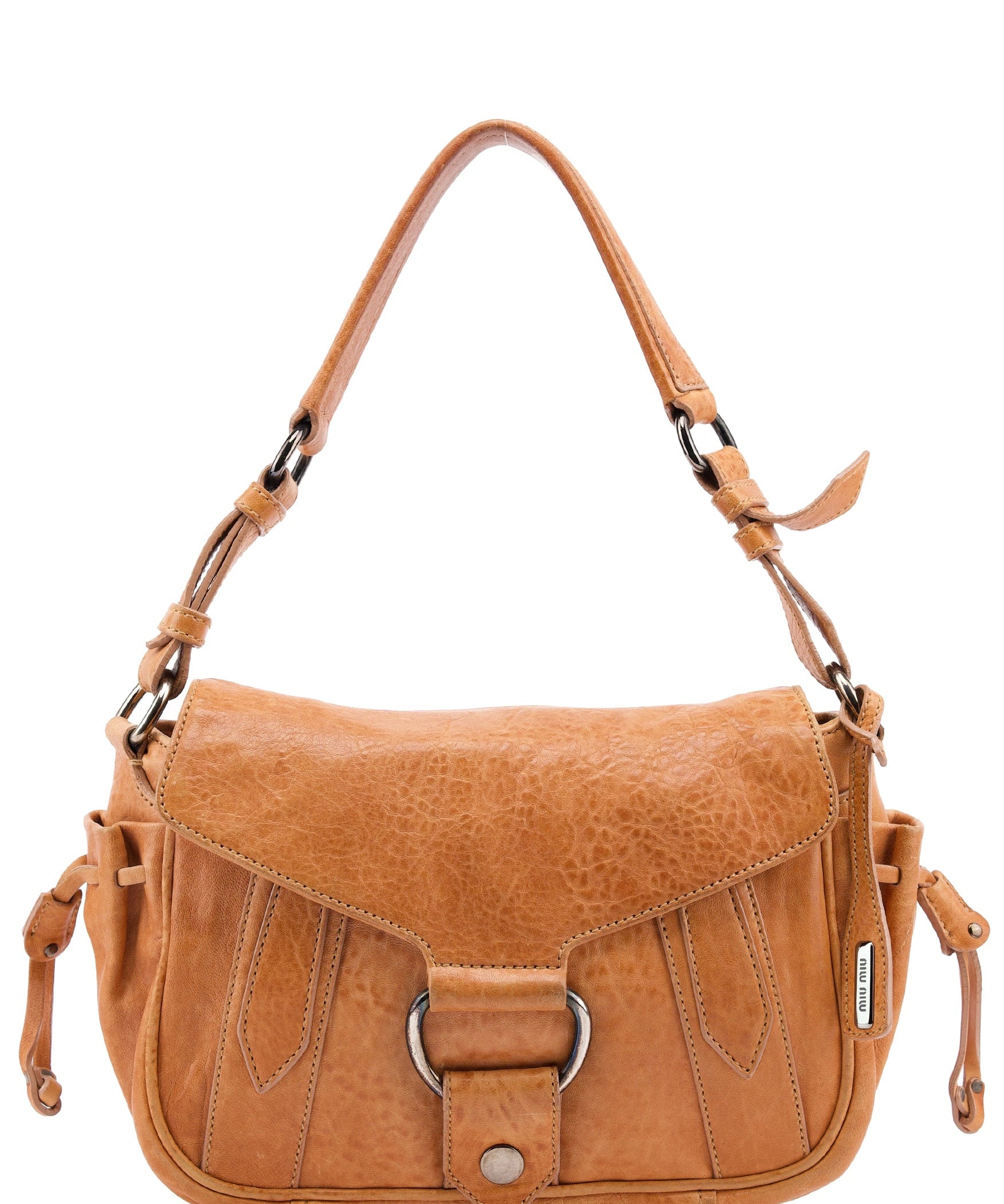 Miu Miu Brown Distressed Leather Hobo Shoulder Bag