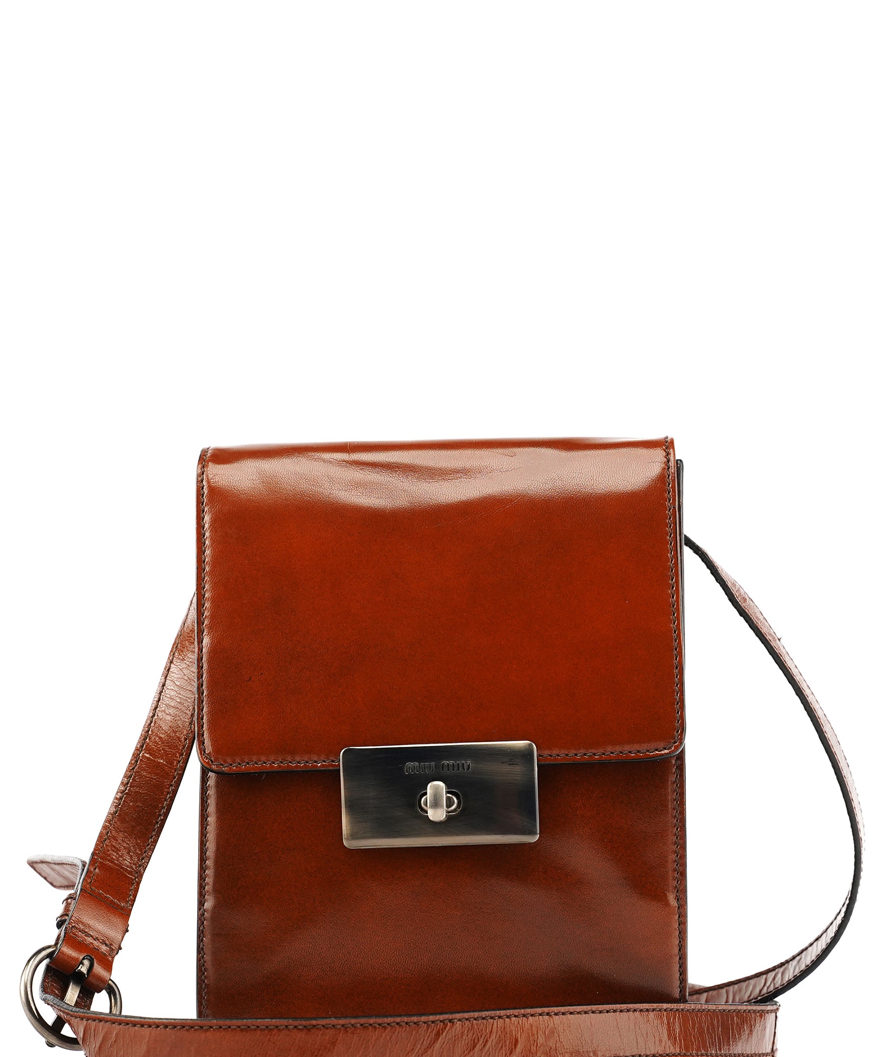 Miu Miu Brown Leather Flap Crossbody Bag