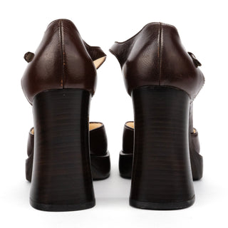 Miu Miu Brown Leather Mary Jane Platform Heels