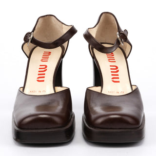 Miu Miu Brown Leather Mary Jane Platform Heels