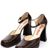 Miu Miu Brown Leather Mary Jane Platform Heels