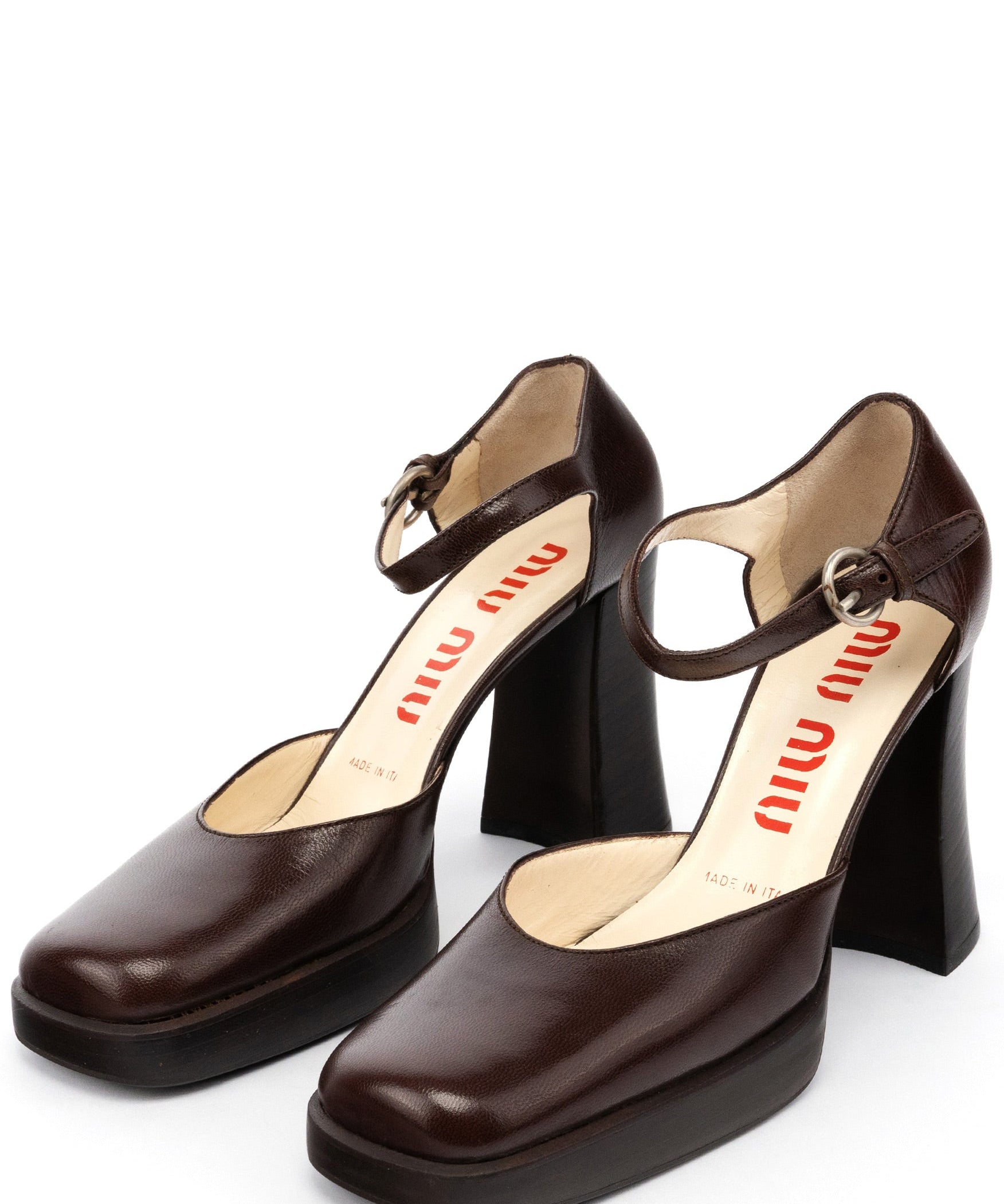 Miu Miu Brown Leather Mary Jane Platform Heels
