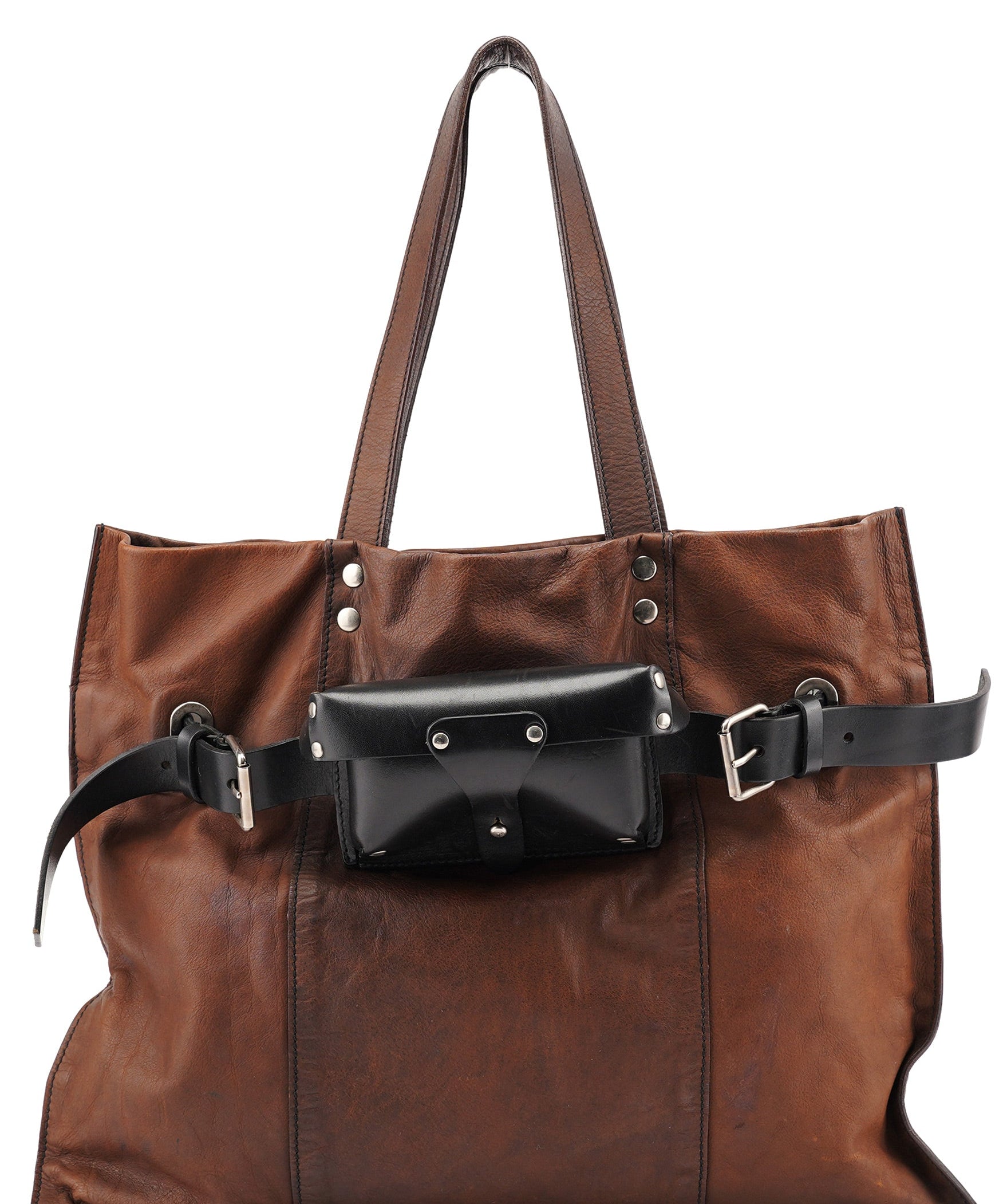 Miu Miu Brown Leather Pocket Tote Bag