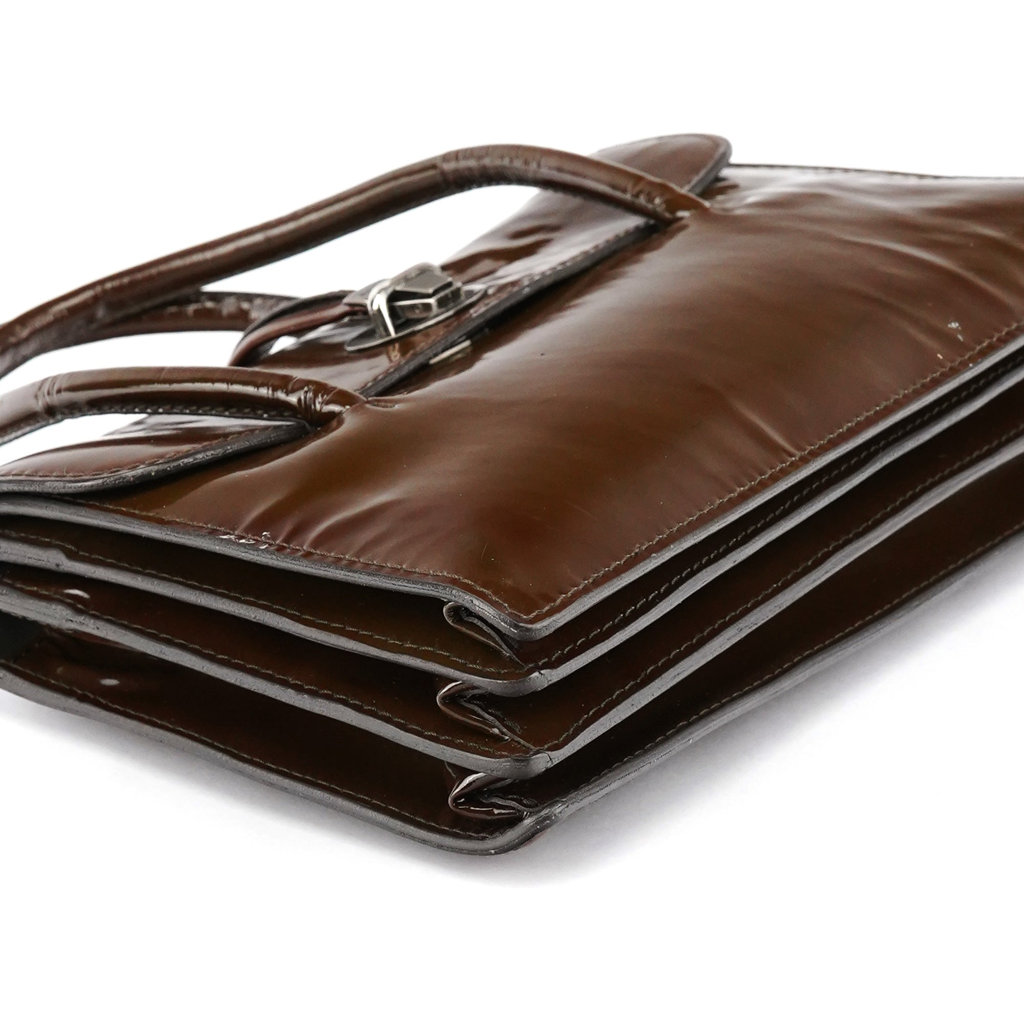 Miu Miu Brown Patent Leather Top Handle Bag