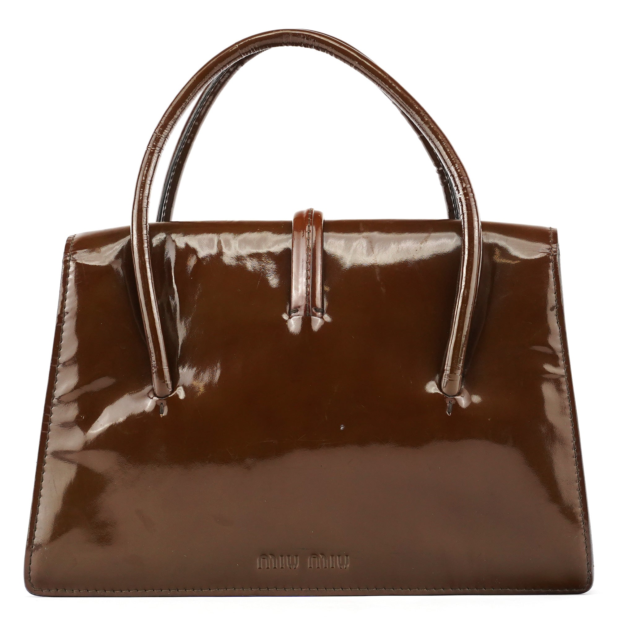 Miu Miu Brown Patent Leather Top Handle Bag