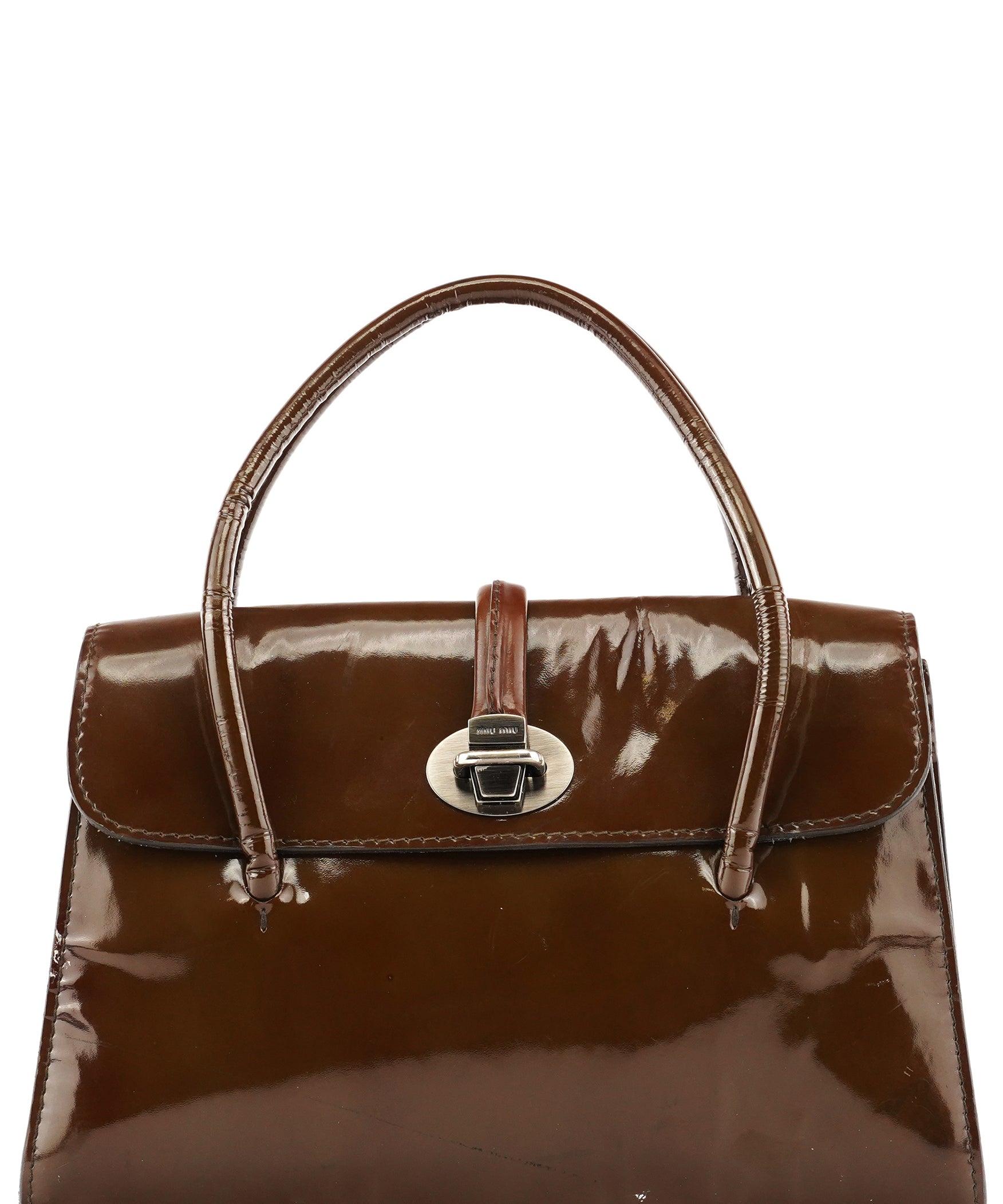 Miu Miu Brown Patent Leather Top Handle Bag