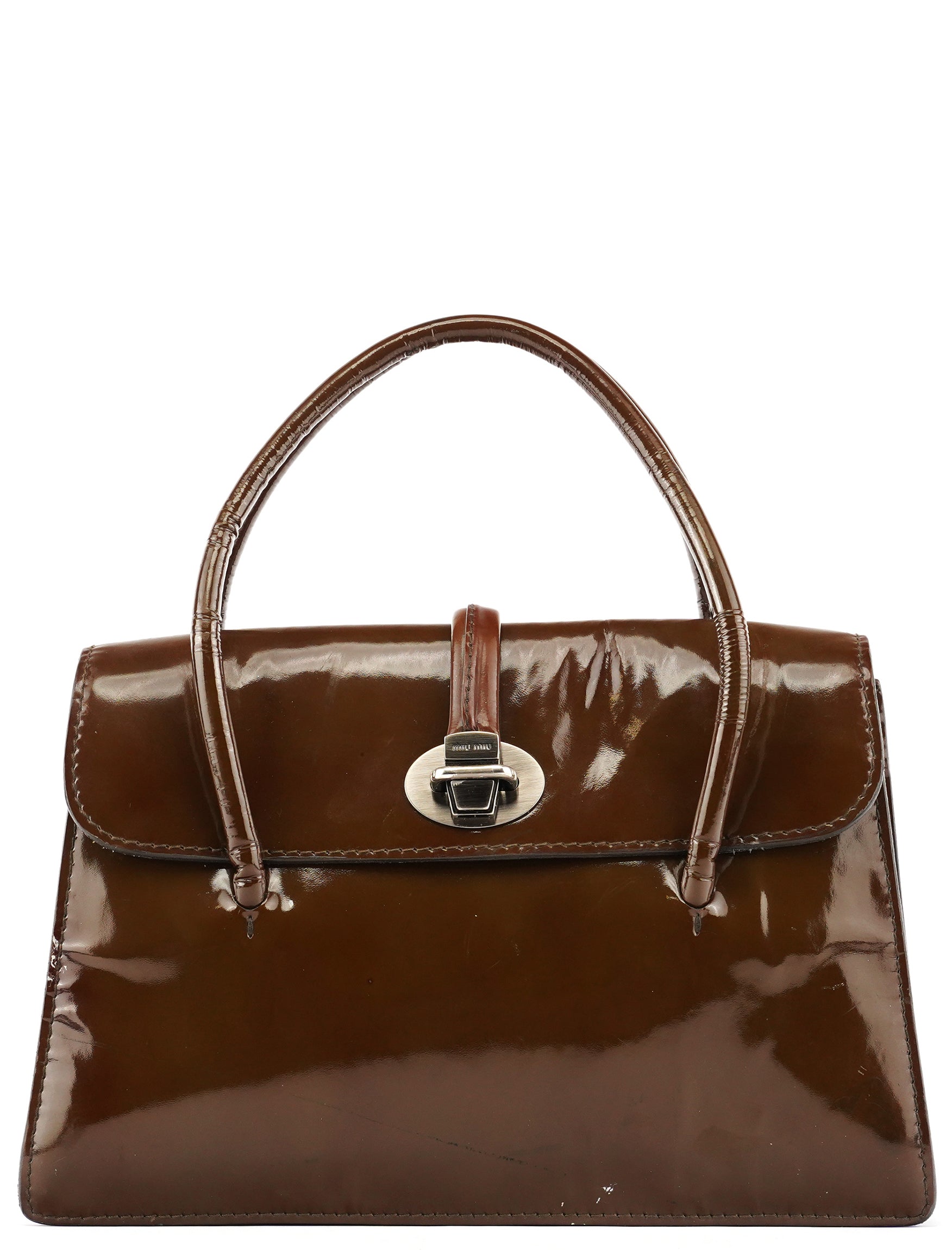 Miu Miu Brown Patent Leather Top Handle Bag