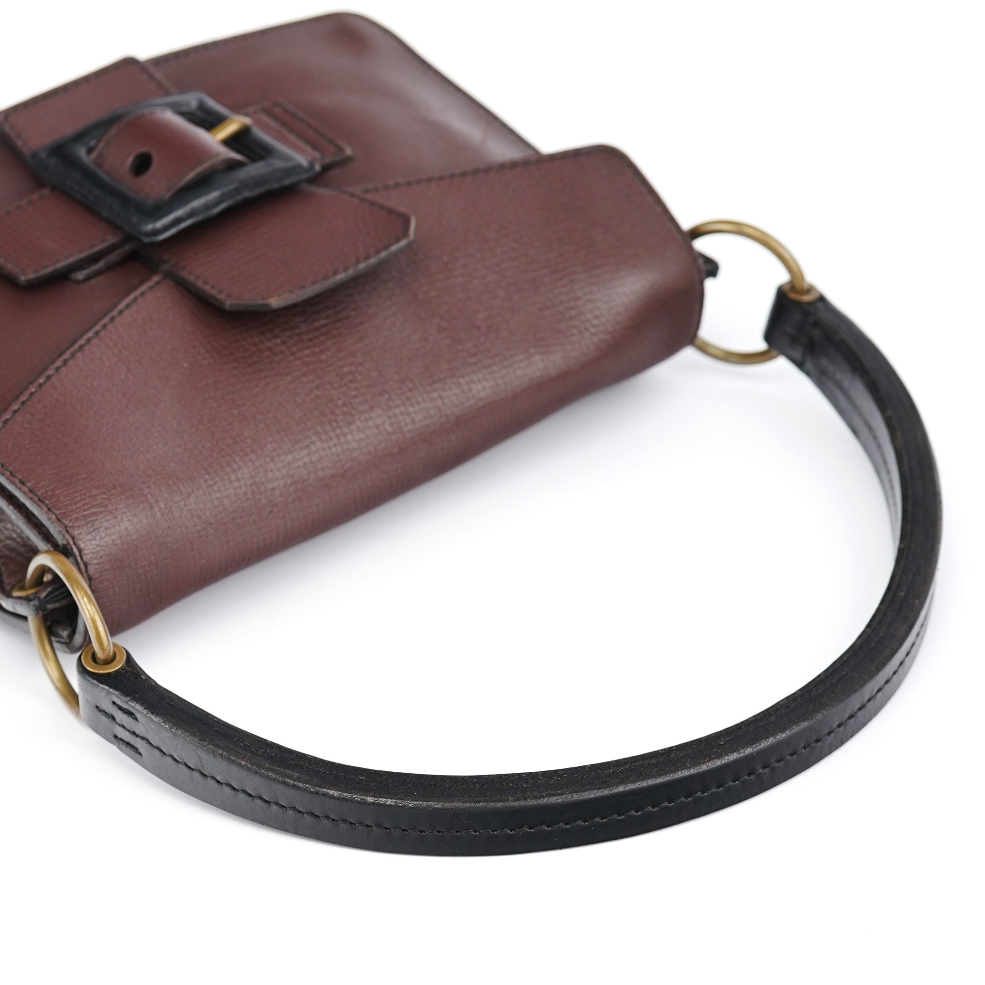 Miu Miu Brown Textured Leather Buckle Shoulder Bag