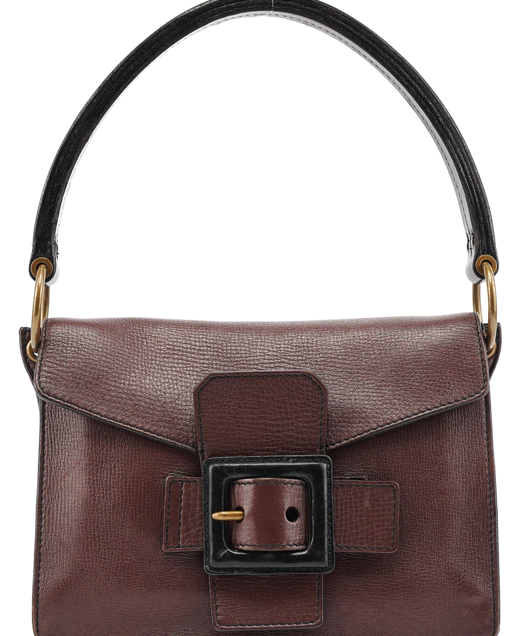 Miu Miu Brown Textured Leather Buckle Shoulder Bag