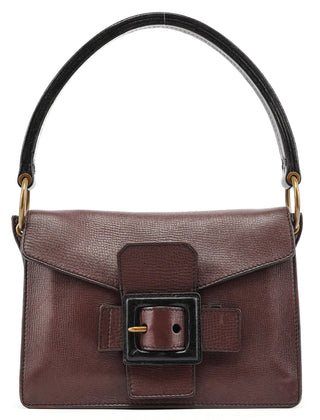 Miu Miu Brown Textured Leather Buckle Shoulder Bag