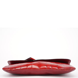 Miu Miu Burgundy Croc Embossed Bow Chain Shoulder Bag