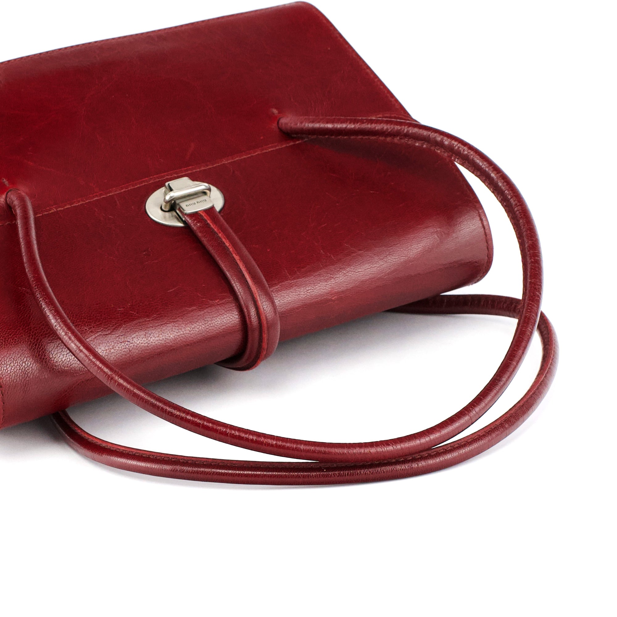 Miu Miu Burgundy Leather Push-Lock Tote Bag