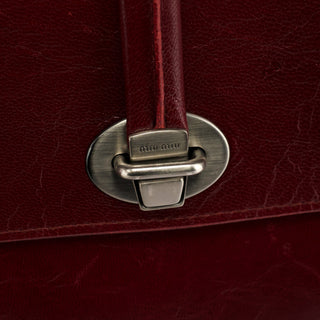 Miu Miu Burgundy Leather Push-Lock Tote Bag
